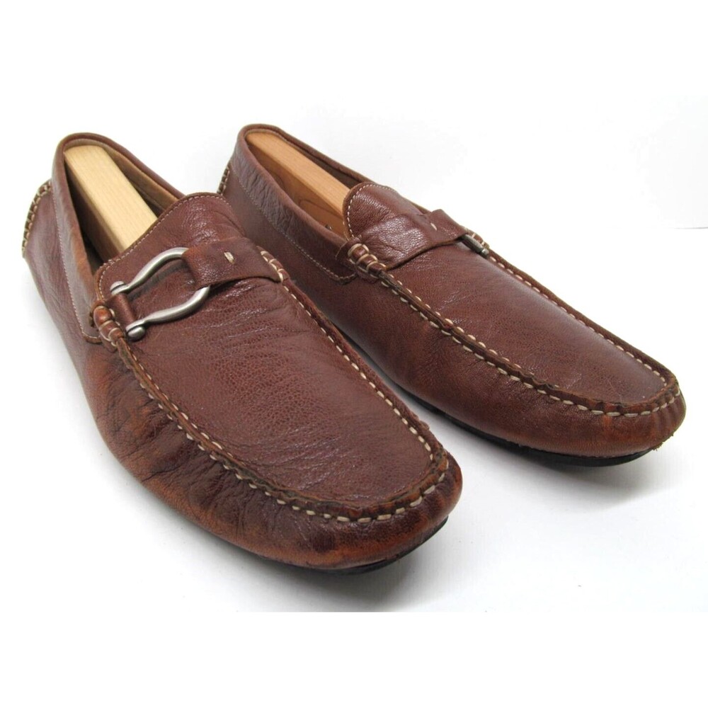 Bacco Bucci Mens Brown Leather Moc Toe Horse Bit Driving Loafers Size US 9.5